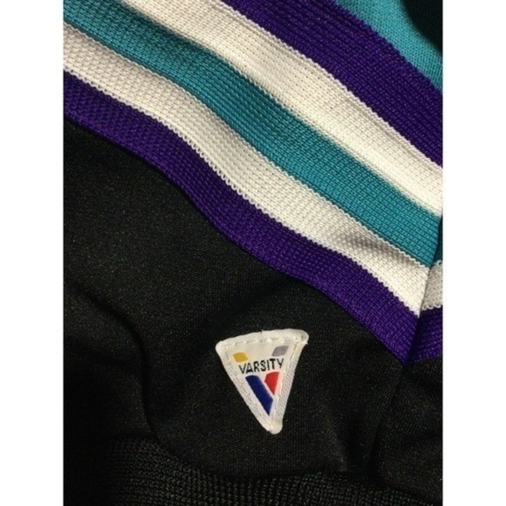 Varsity Spirit Fashions Track Jacket Black Teal Purple Stripe Zip Up Made in USA - Picture 7 of 10